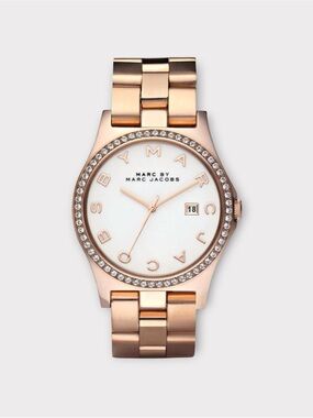 MARC BY MARC JACOBS MBM3079 Rose Gold Crystal Bezel Watch Logo Dial